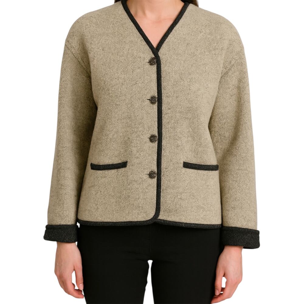 VTG alf Sweater Cardigan Jacket Floral Button Up Shearling Cream Trim Cream L